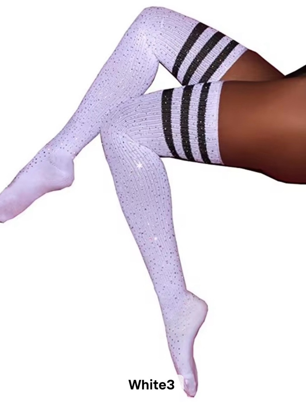 Sparkle Over-the-Knee Socks with Black Stripe Detail